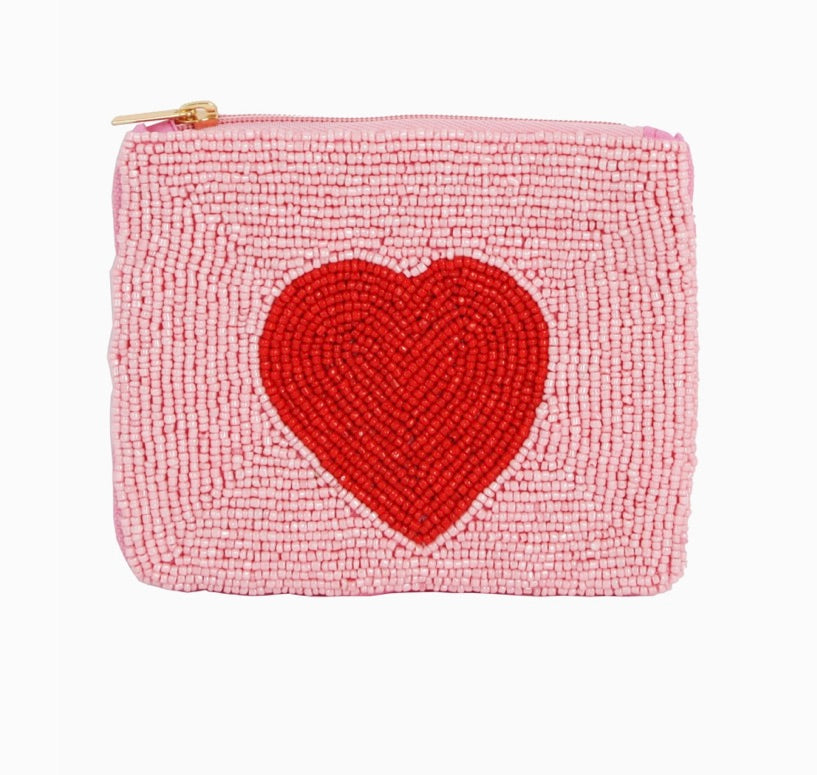 Seed Beaded Heart Coin Purse