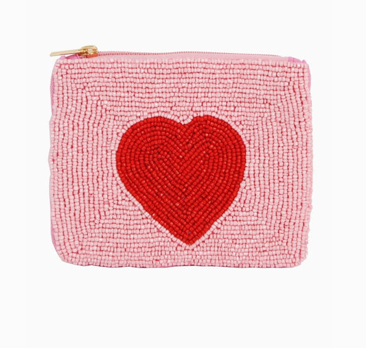Seed Beaded Heart Coin Purse