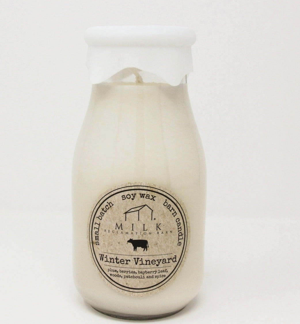 Milk Bottle Candle Winter Vineyard (Berries, Pine, Spices)