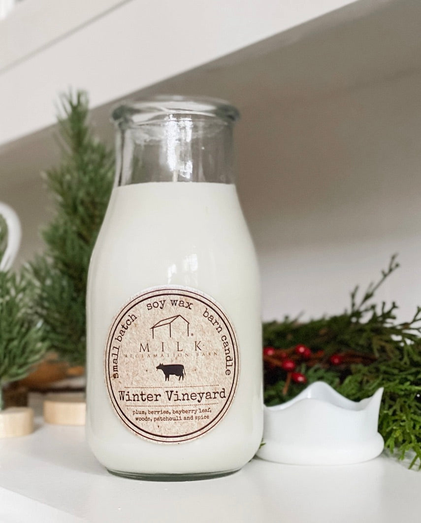 Milk Bottle Candle Winter Vineyard (Berries, Pine, Spices)