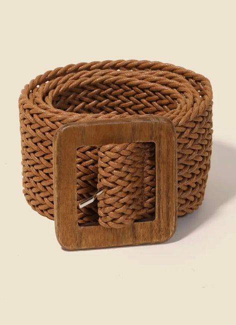 Wooden Square Buckle Braided Belt