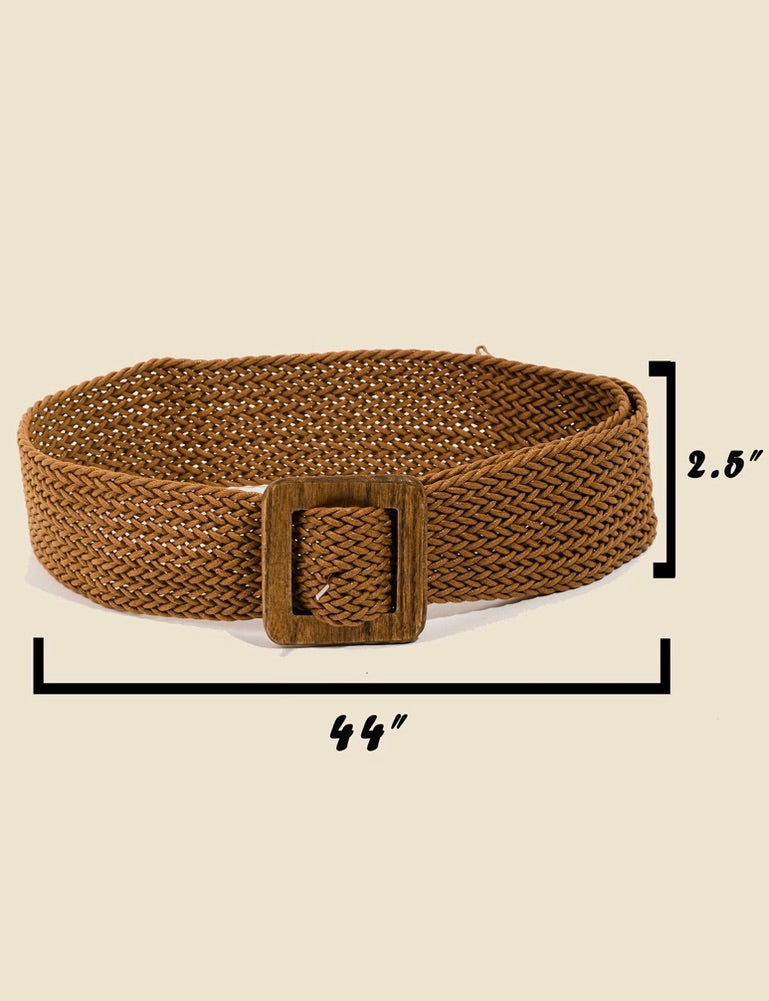 Wooden Square Buckle Braided Belt