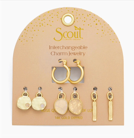 Interchangeable Charm Earring - Rose Quartz/Love/Gold