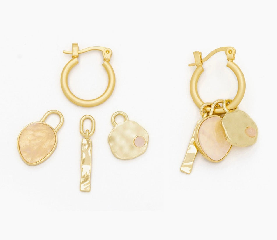 Interchangeable Charm Earring - Rose Quartz/Love/Gold