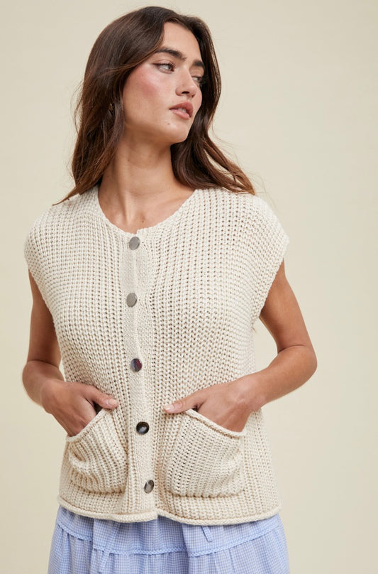 Kinsley Short Sleeve Button Chunky Sweater Vest