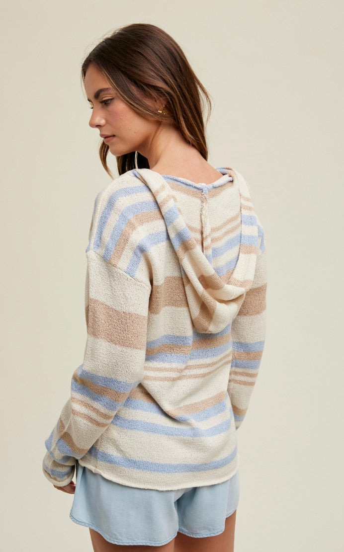 Kobie Striped Hoodie Shirt-Cream/Sky