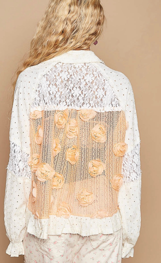 Charlotte Lace Fabric Patch Jacket-Apricot/Cream