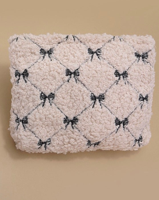 Bow Soft Lamb Wool Cosmetic Pouch Bag