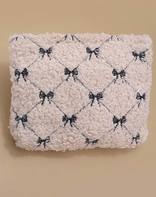 Bow Soft Lamb Wool Cosmetic Pouch Bag