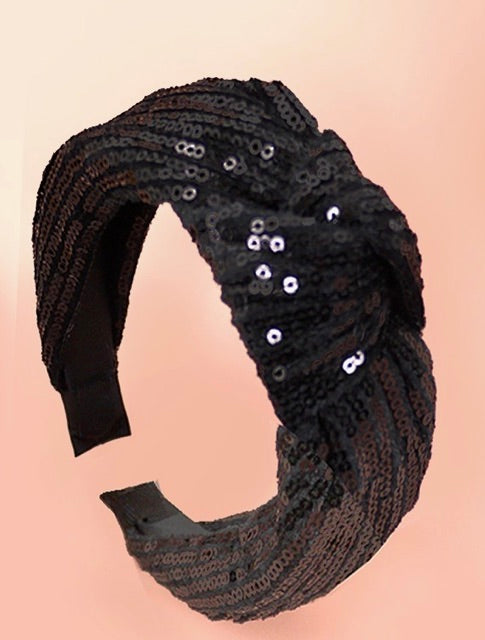 Sequin Stripe Embellished Knot Headband-Black or Red/White Stripe