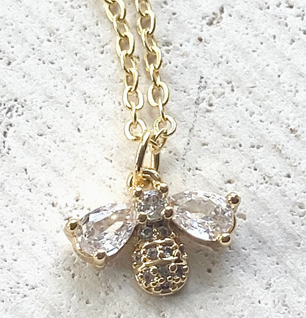 Bee Necklace Dainty Jewelry Crystal Gold Necklace