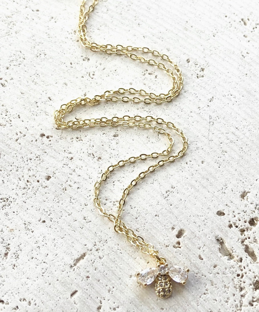 Bee Necklace Dainty Jewelry Crystal Gold Necklace