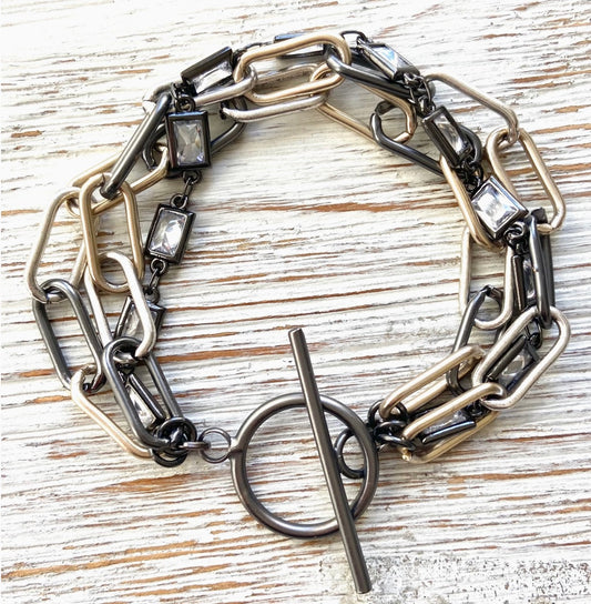 Multi Chain Paperclip Mixed Metal Trendy Bracelet