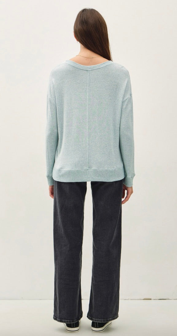 ROUND NECK HACCI BRUSHED PULLOVER KNIT TOP-Dusty Aqua