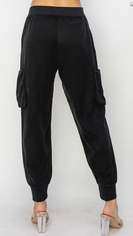 HIGH RISE CARGO JOGGER TENCEL PANTS-Black