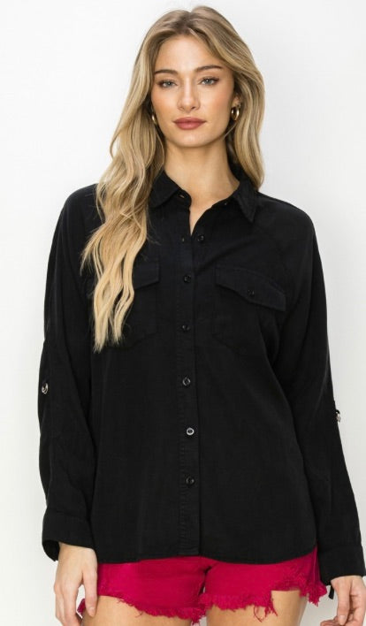 OVERSIZED TENCEL SHIRT-Black