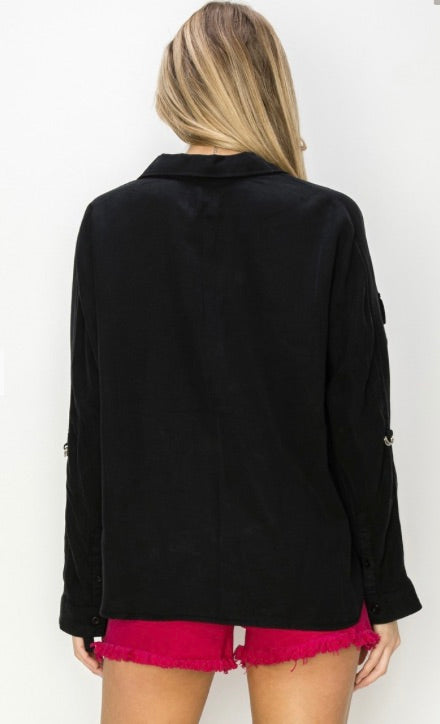 OVERSIZED TENCEL SHIRT-Black