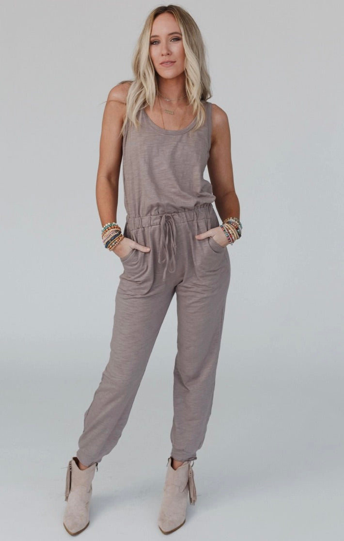 Set To Go Textured Jumpsuit and Cardigan Set - Mocha