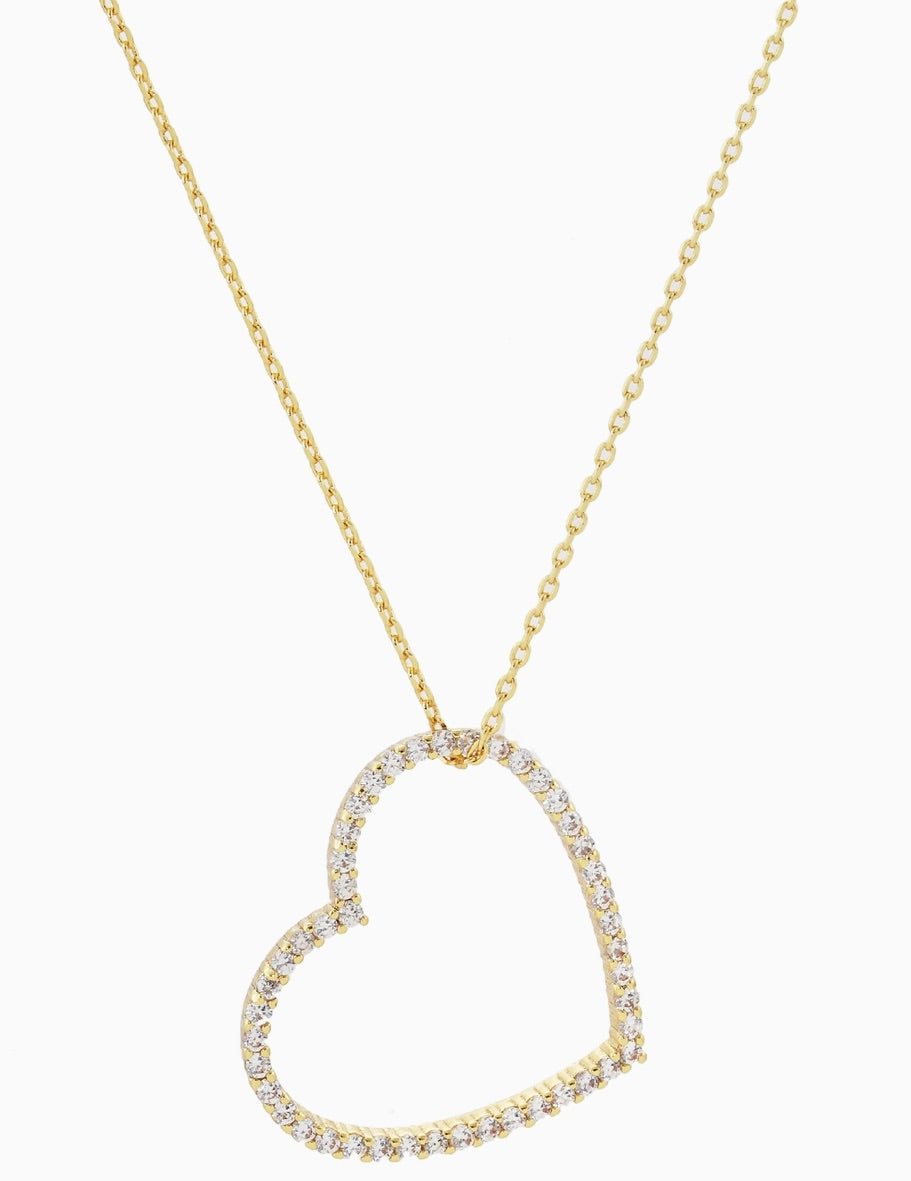 Cz Gold Dipped Slanted Heart Charm Necklace