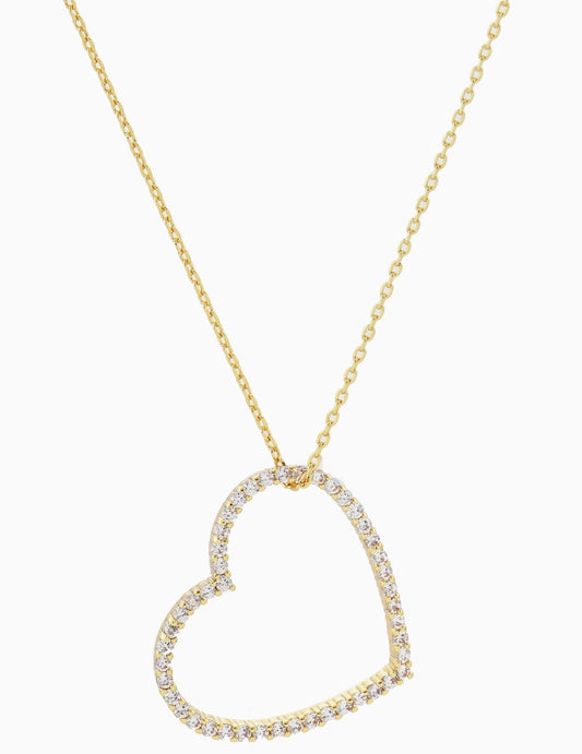 Cz Gold Dipped Slanted Heart Charm Necklace