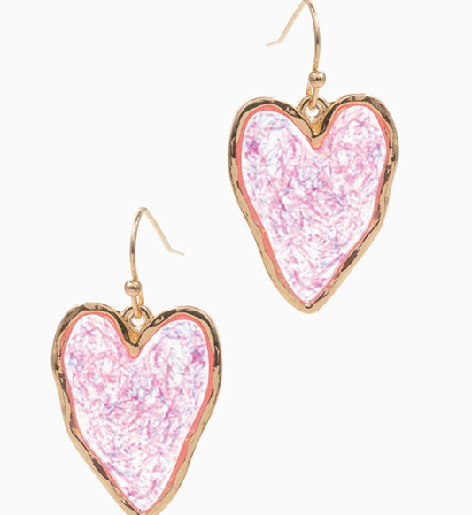 Enamel Heart Shaped Hook Earrings-Pink