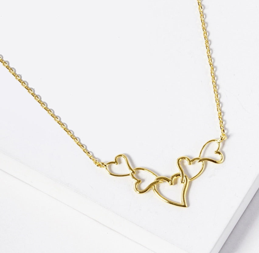 Gold Dipped Linked Hearts Necklaces-Gold