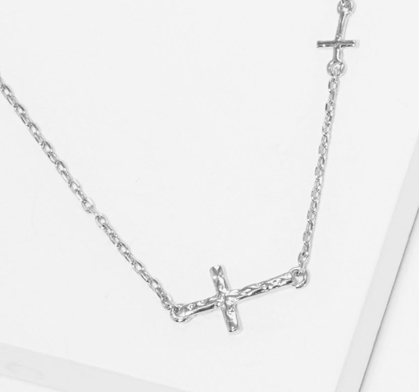 Gold-Dipped Two Cross Necklace-RH