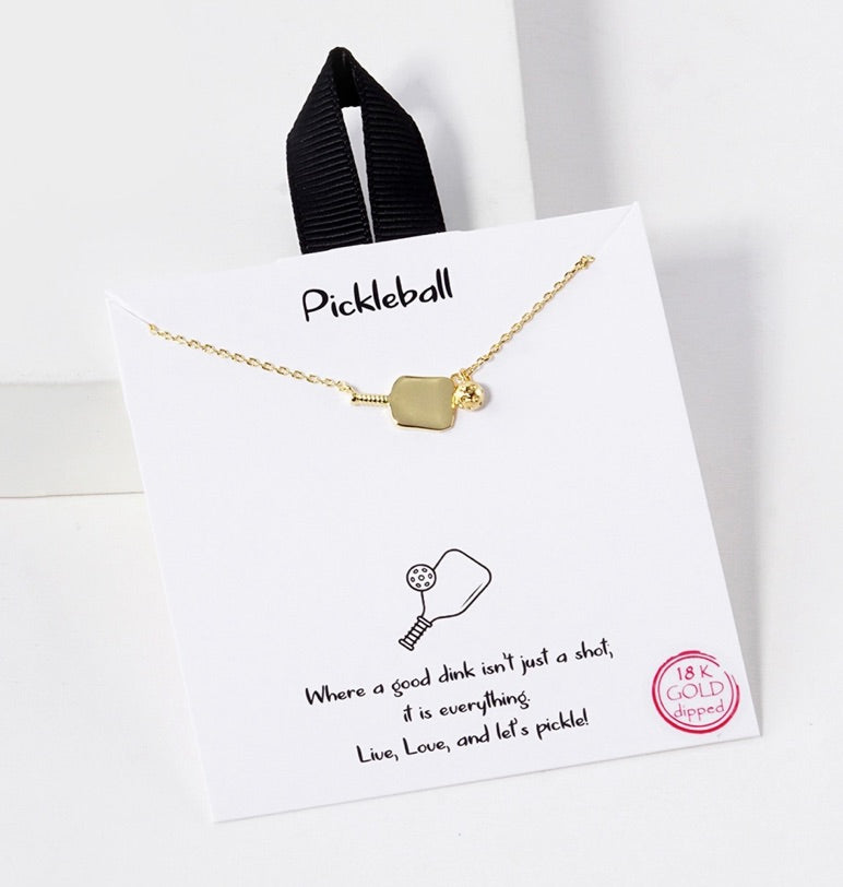 Pickleball and Paddle Pendant Necklace-Gold