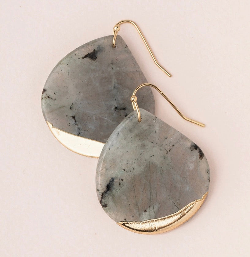 Stone Dipped Teardrop Earring - Labradorite/Gold