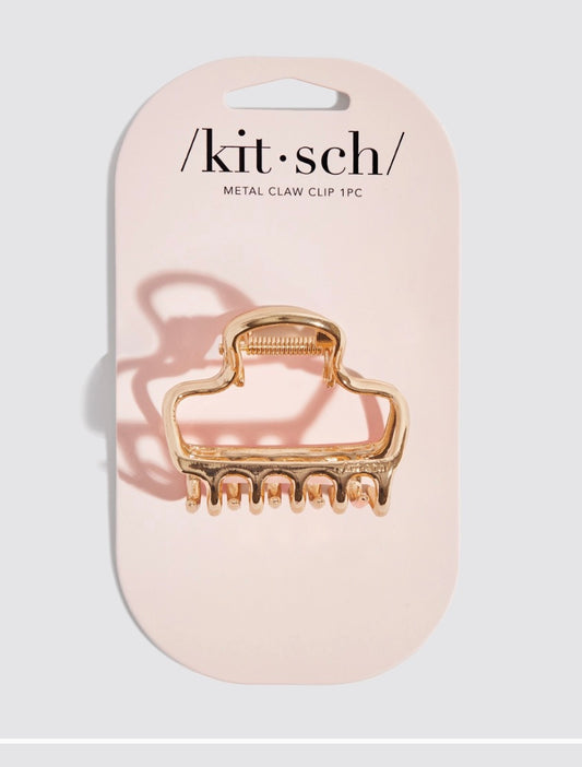 Metal Medium Open Shape Puffy Claw Clip - Gold
