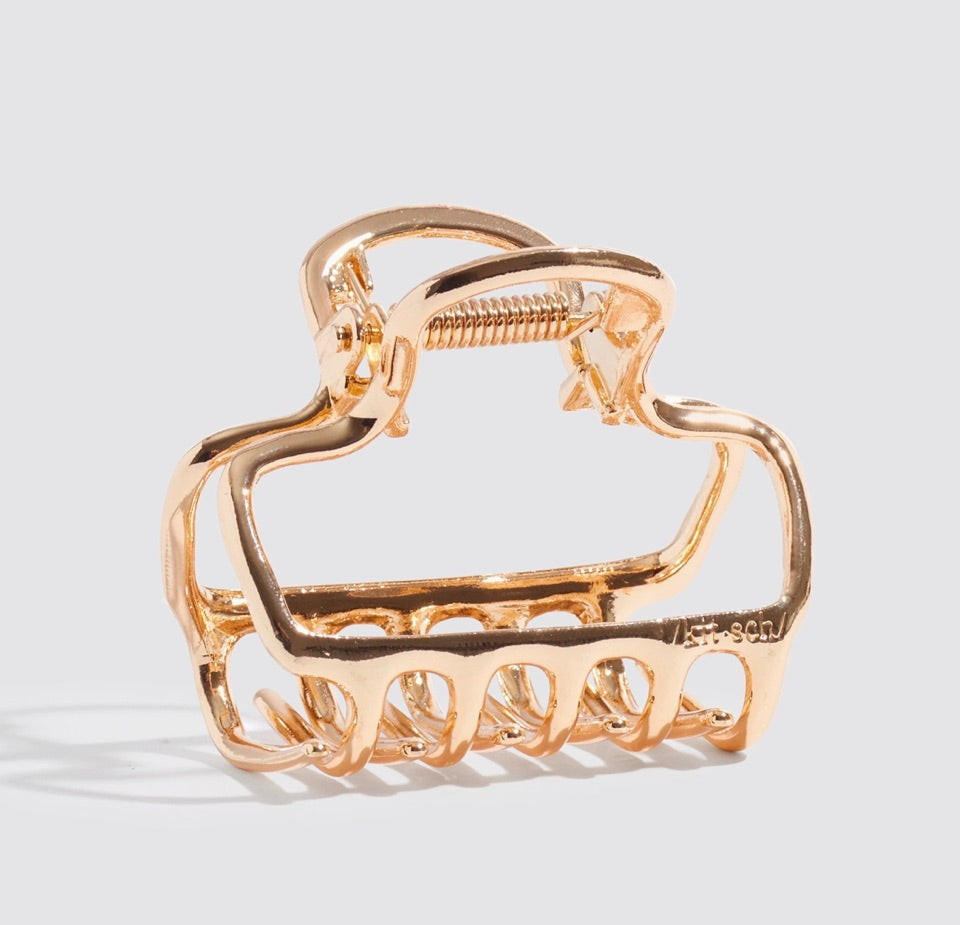 Metal Medium Open Shape Puffy Claw Clip - Gold