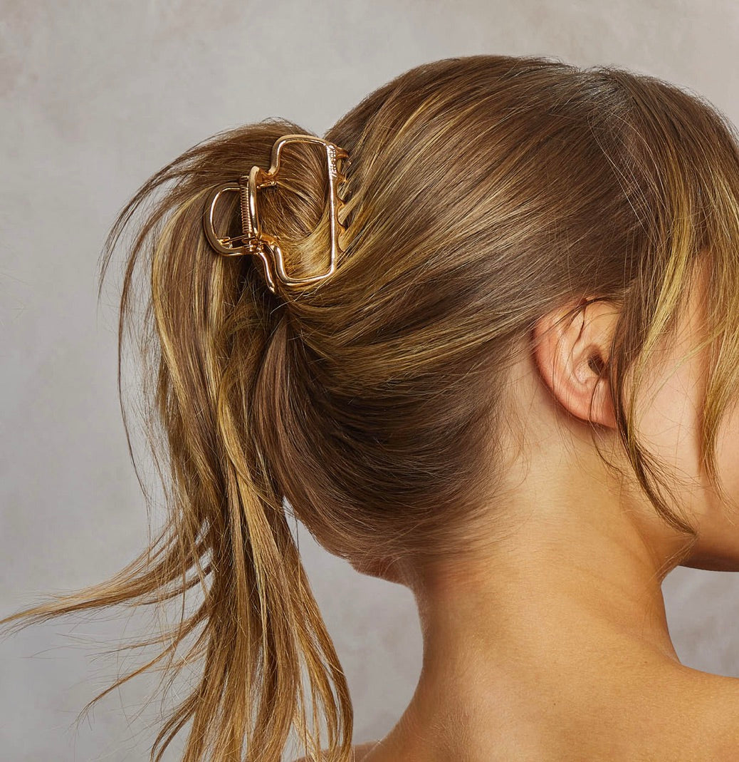 Metal Medium Open Shape Puffy Claw Clip - Gold