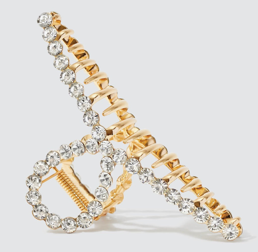 Metal Rhinestone Loop Claw Clip 1pc- Gold