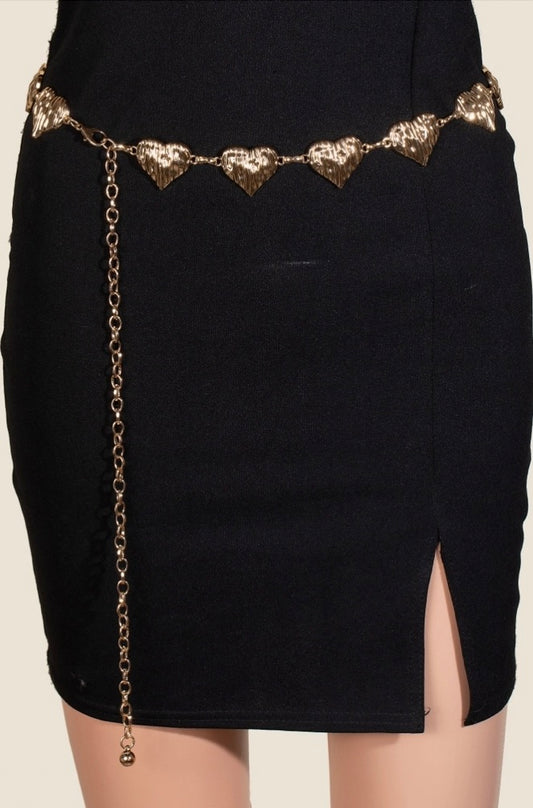 Textured Metallic Hearts Chain Belt-Gold