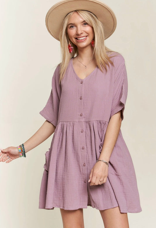 Lilac Button Down Babydoll Dress