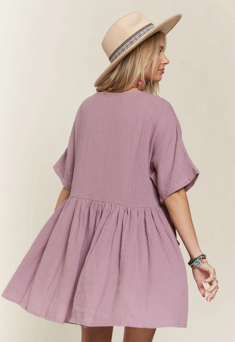 Lilac Button Down Babydoll Dress