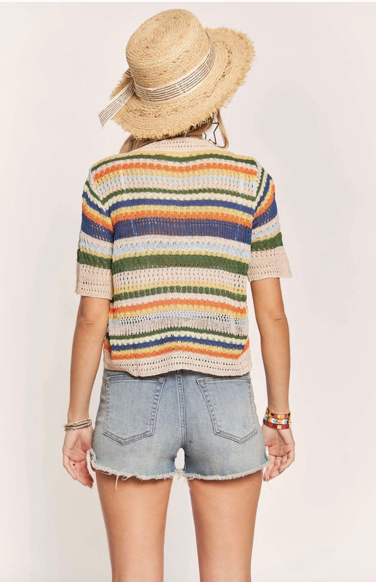 Marley Multi Color Lightweight Sweater Top-Biege/Navy