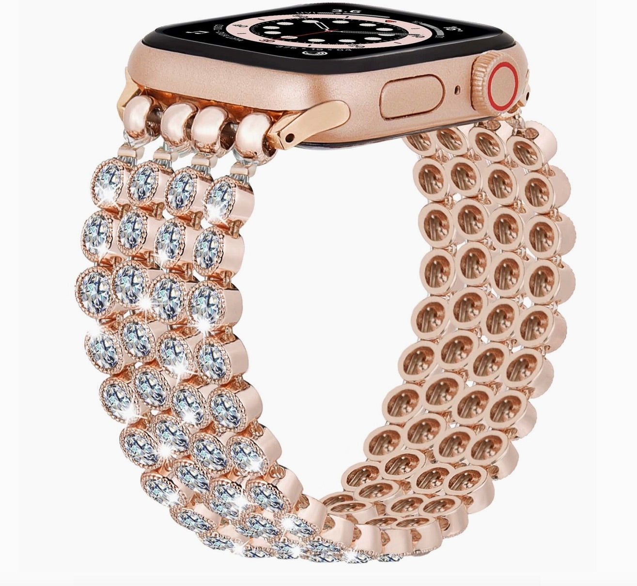 Crystal Diamond Bling Cz Silver Stretch Elastic Apple Watch-Rose Gold
