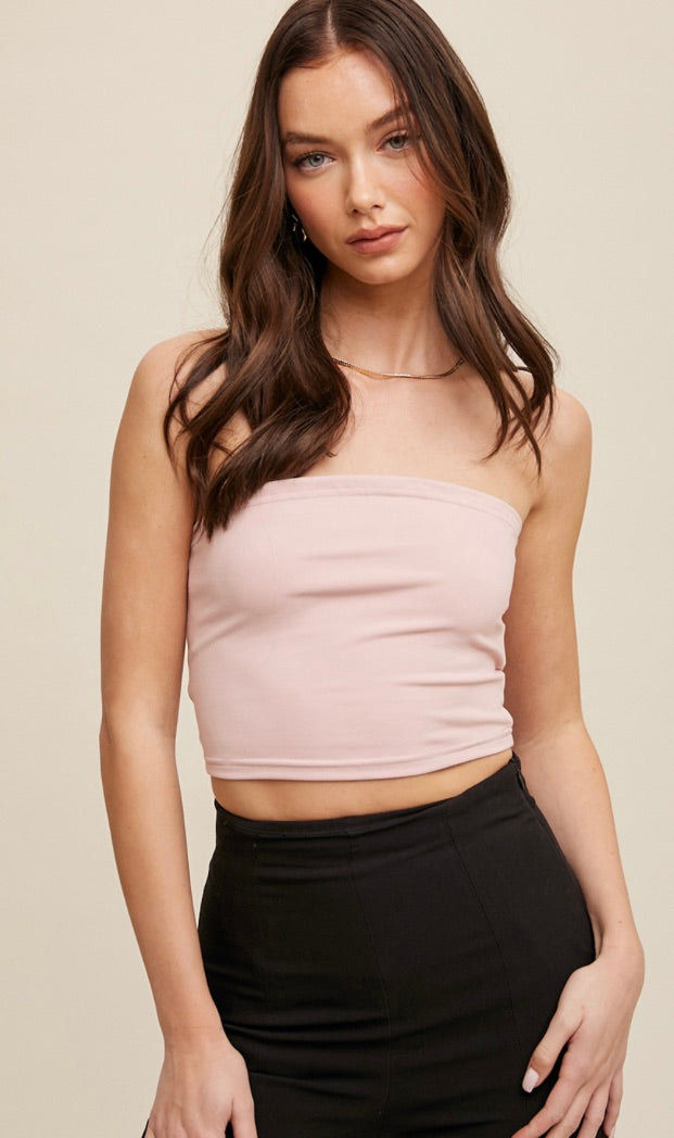 Tansy Basic Cropped Tube Top-Blush