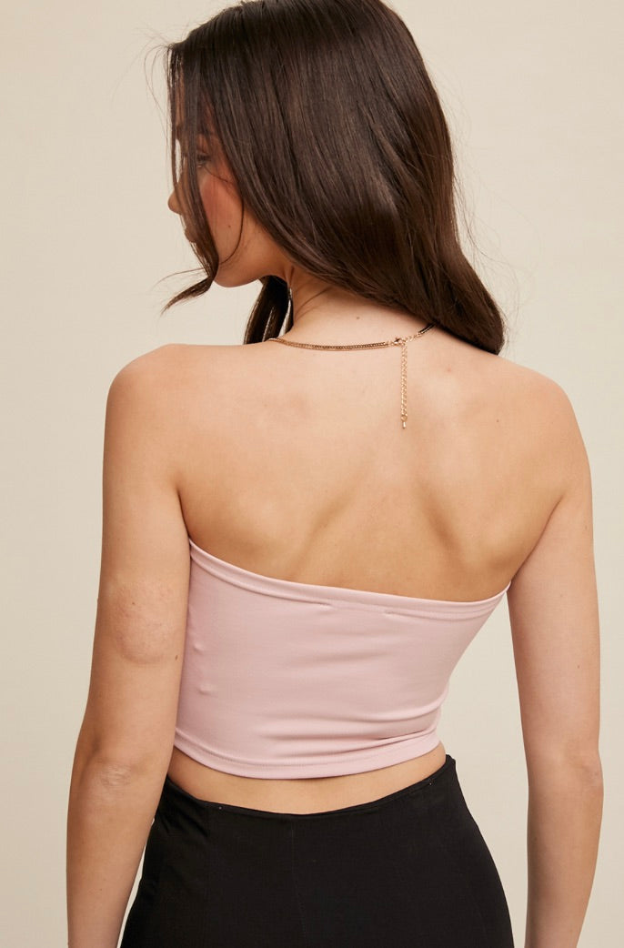 Tansy Basic Cropped Tube Top-Blush