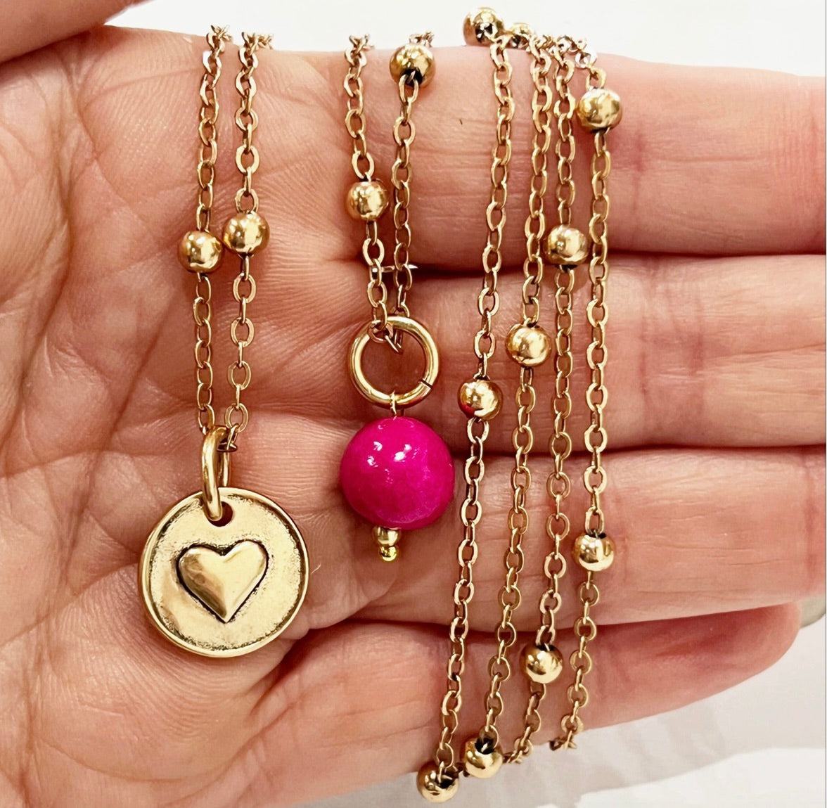 Love | Heart | Dainty-Gold, Pink Acai Seed