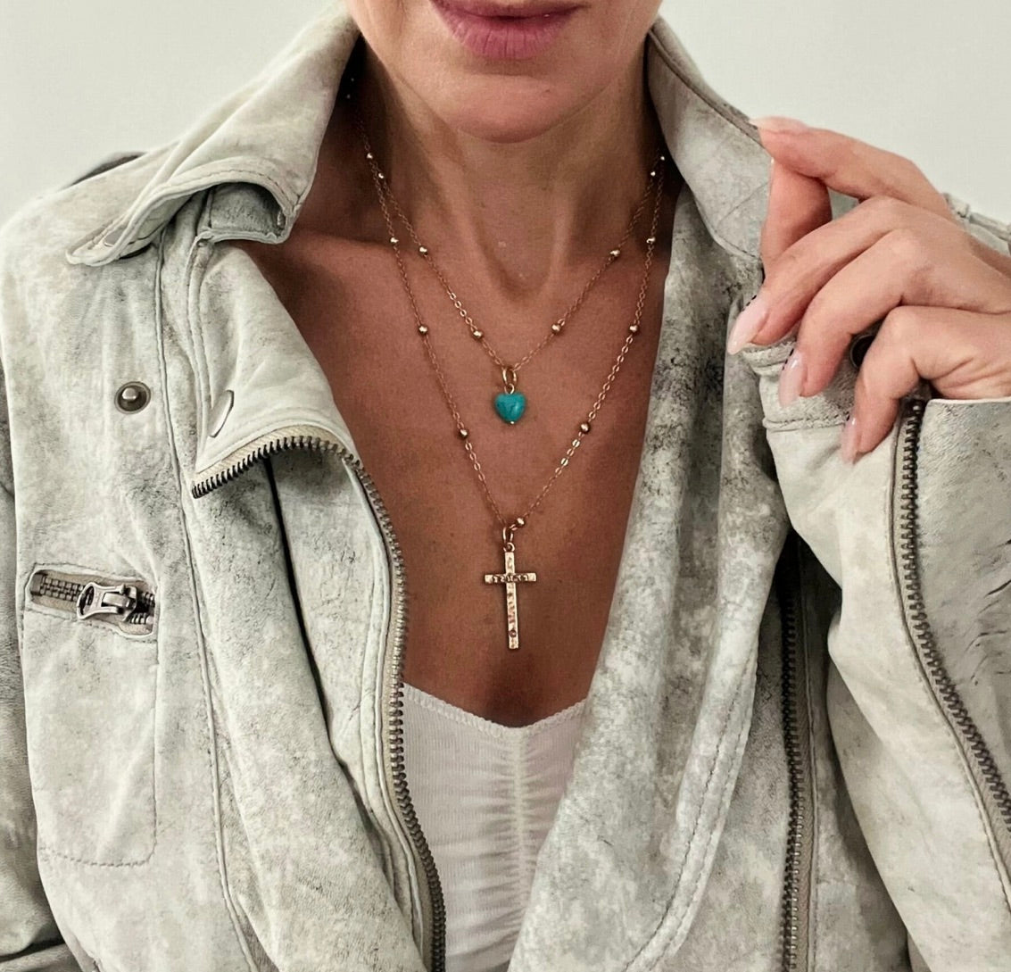 Trust | Cross | Dainty-Gold, Blue Howlite Heart