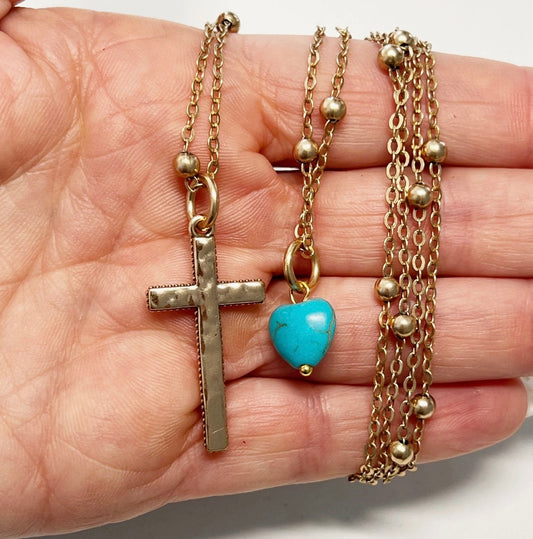 Trust | Cross | Dainty-Gold, Blue Howlite Heart