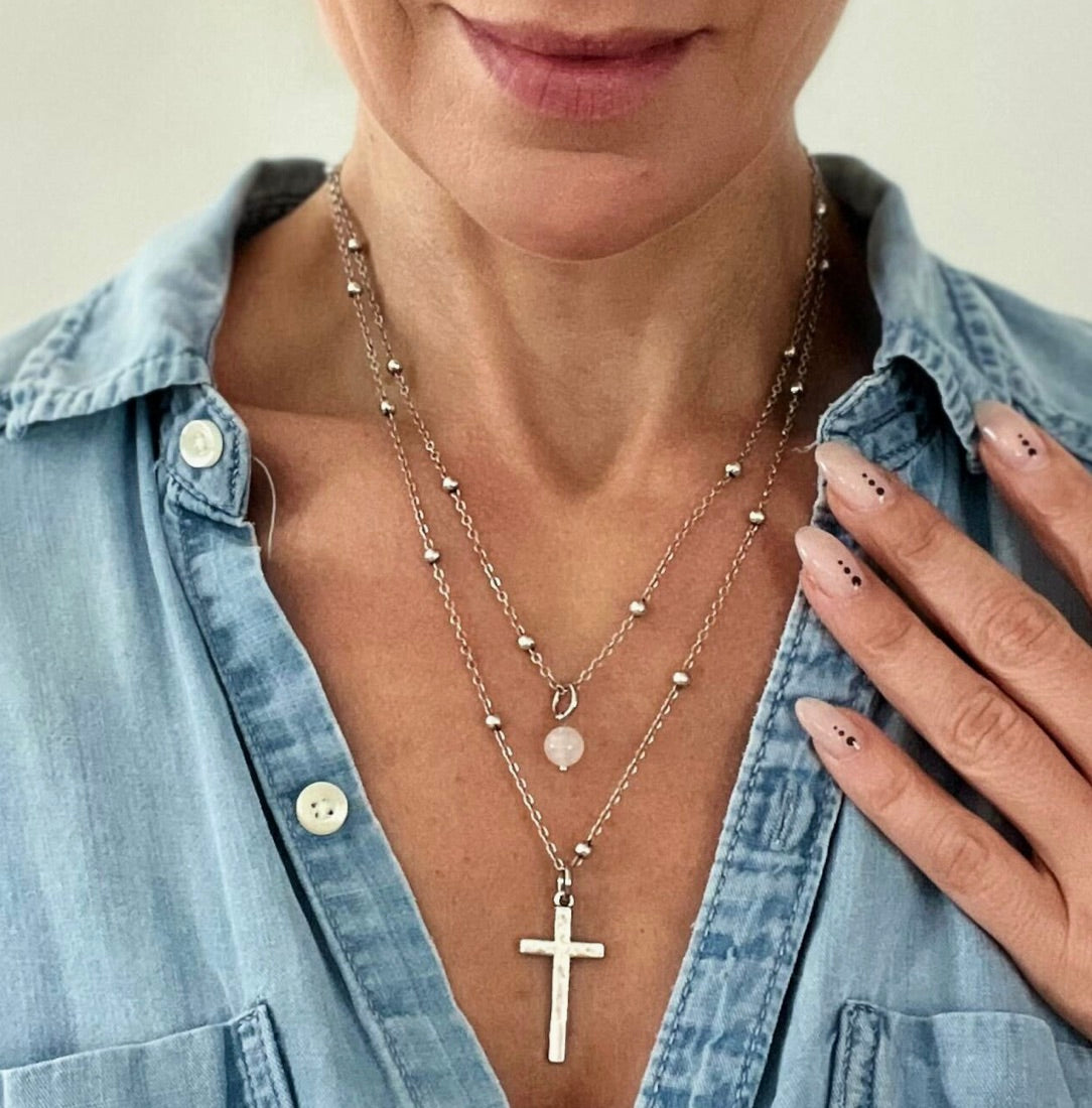 Trust | Cross | Dainty-Silver, Blue Howlite Heart