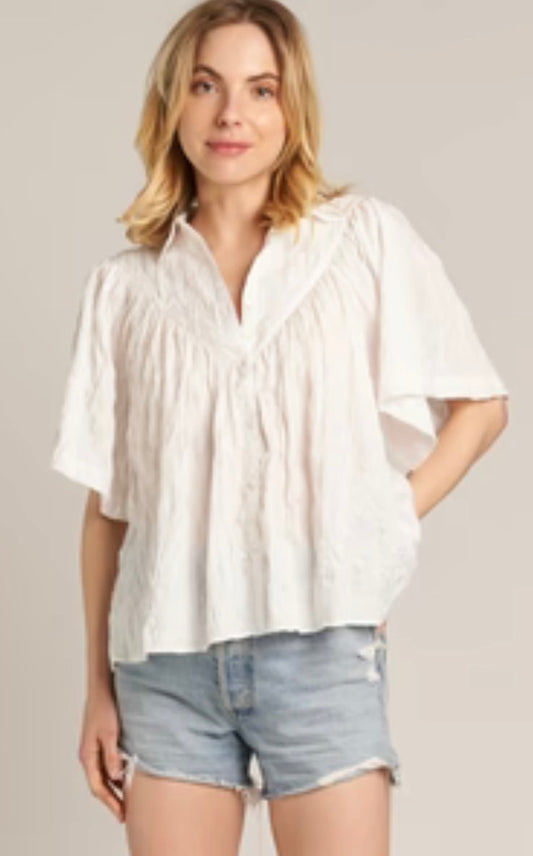 Freya Fan Short Sleeve Top-White