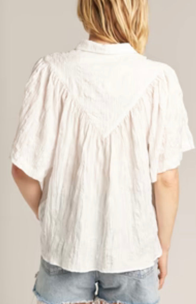 Freya Fan Short Sleeve Top-White