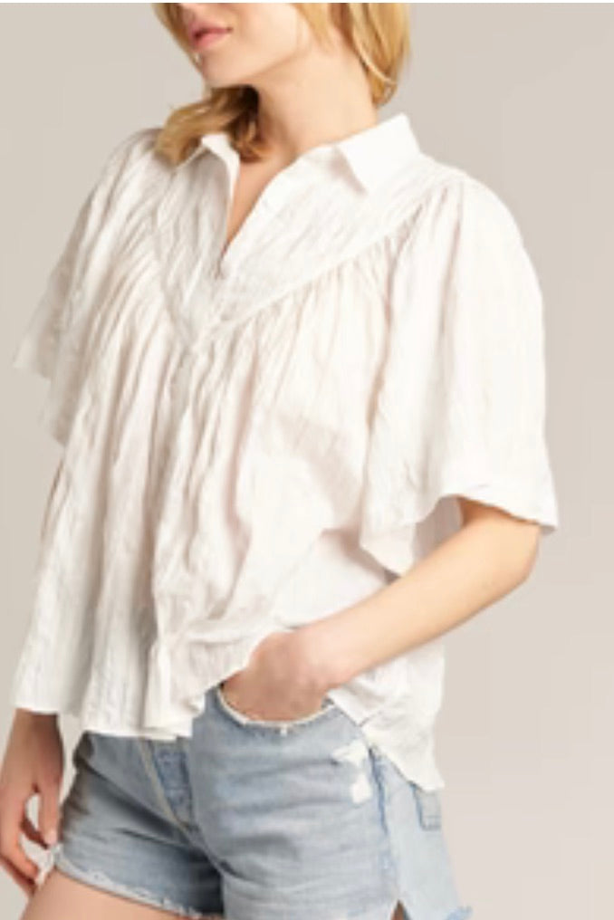 Freya Fan Short Sleeve Top-White