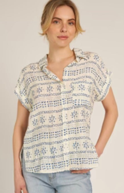 Siwa Blouse-Ivory Blue