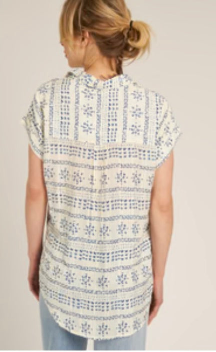 Siwa Blouse-Ivory Blue