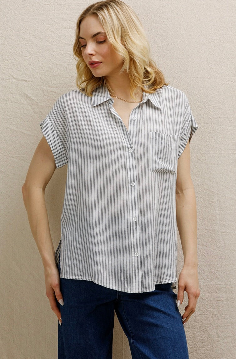 Tohma Button Down Top-Black/White